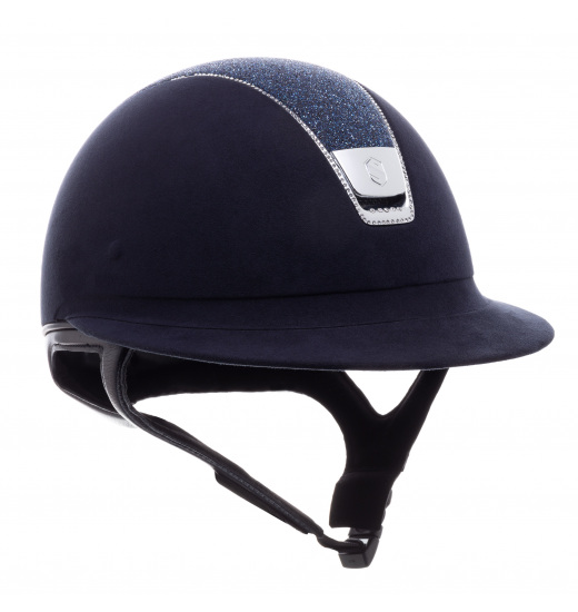 KASK MISS SHIELD PREMIUM CRYSTAL FABRIC TOP / ALCANTARA BAND / 255 SWAROVSKI / SREBRNY CHROM / GRANATOWY KASK MISS SHIELD PREMIUM CRYSTAL FABRIC TOP / ALCANTARA BAND / 255 SWAROVSKI / SREBRNY CHROM / GRANATOWY