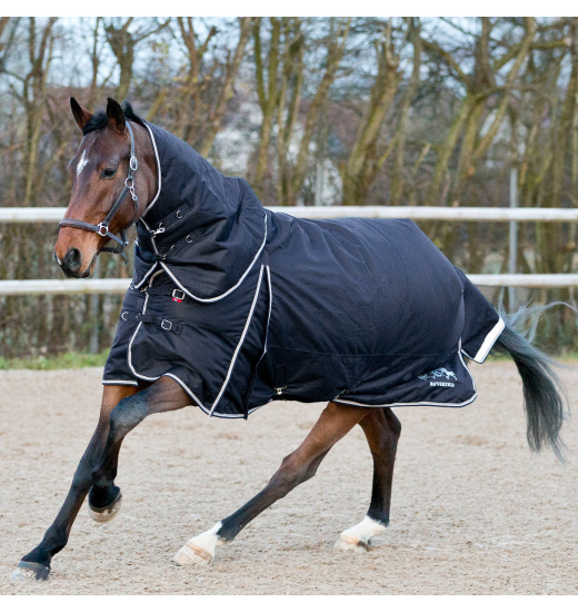 Navy Equestrian Tack & Care Turnout Rug 250g complete with Detachable Neck 