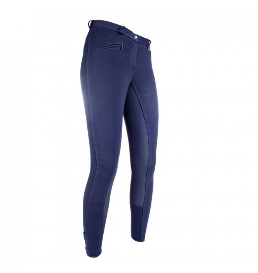 HKM GIRLS' RIDING BREECHES BASIC BELMTEX GRIP 3/4 SEAT NAVY