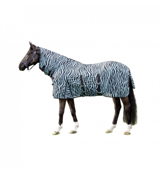 HKM FLY RUG WITH NECK ZEBRA AQUA - 1 in category: Horse rugs for horse riding