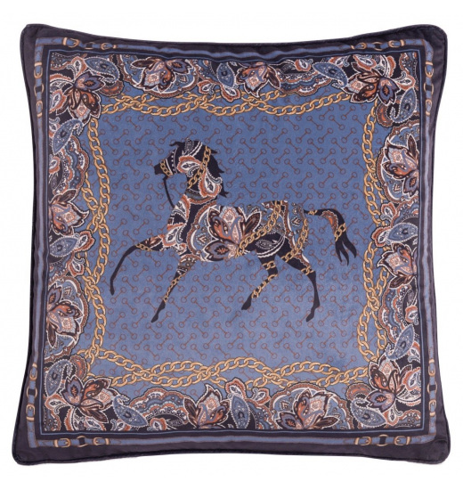 ARABIC HORSE VELVET EQUESTRIAN CUSHION BLUE
