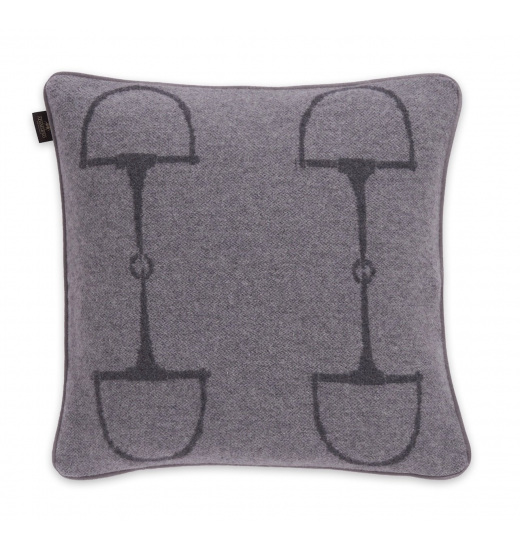 WOOL CASHMERE EQUESTRIAN SQUARED EQUESTRIAN CUSHION GREY