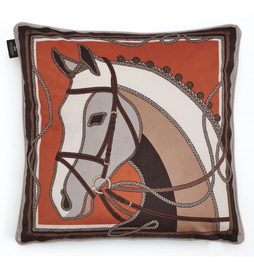 LUXURY VELVET HORSE HEAD CUSHION ORANGE