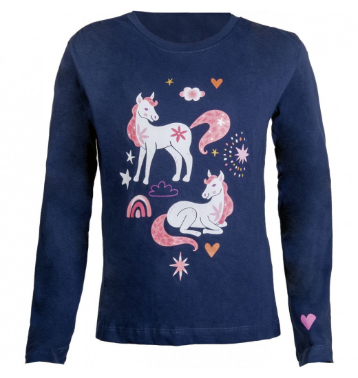 HKM PONY DREAM GIRLS' EQUESTRIAN LONGSLEEVE SHIRT NAVY