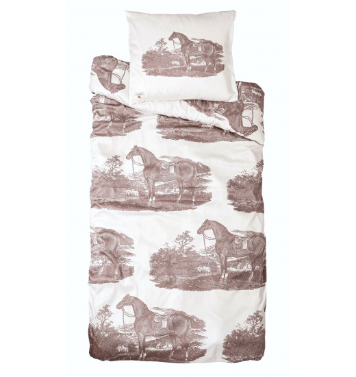 ADAMSBRO KOMPLET POŚCIELI Z WZOREM JEŹDZIECKIM 150 X 210 CM + 50 X 60 CM BIAŁY