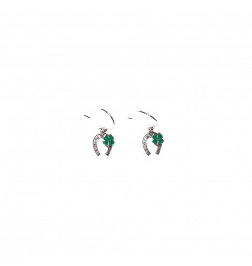 RUBIN ROYAL 925 SILVER EQUESTRIAN EARRINGS HORSESHOES WITH GREEN CLOVER