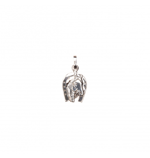 RUBIN ROYAL 925 SILVER EQUESTRIAN NECKLACE PENDANT HORSE HEAD WITH HORSESHOE