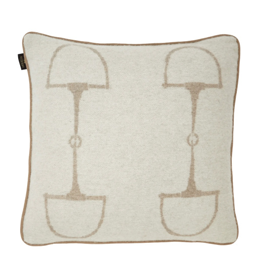 WOOL CASHMERE EQUESTRIAN SQUARED EQUESTRIAN CUSHION ECRU / SAND