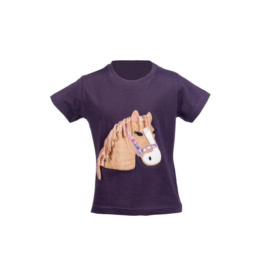 HKM LOLA FLUFFY KIDS' RIDING T-SHIRT WITH HORSE EMBROIDERY PURPLE