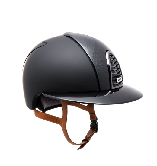 KEP ITALIA CROMO 2.0 TEXTILE EQUESTRIAN HELMET DIAMOND FRONT/POLISH POLO VISOR/BEIGE CHIN/MIRROR FRAME/SILVER LOGO BLACK