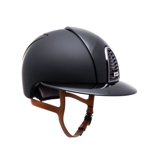 KEP ITALIA CROMO 2.0 TEXTILE EQUESTRIAN HELMET POLISH FRONT/POLISH POLO VISOR/BEIGE CHIN/MIRROR FRAME/SILVER LOGO BLACK