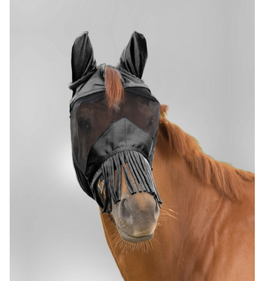 WALDHAUSEN FLY MASK WITH EARS AND FRINGES ON NOSE BLACK