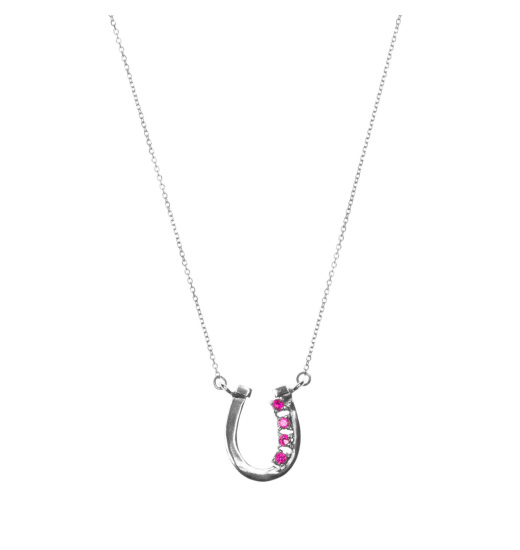 RUBIN ROYAL 925 SILVER EQUESTRIAN NECKLACE HORSESHOE WITH PINK ZIRCONS