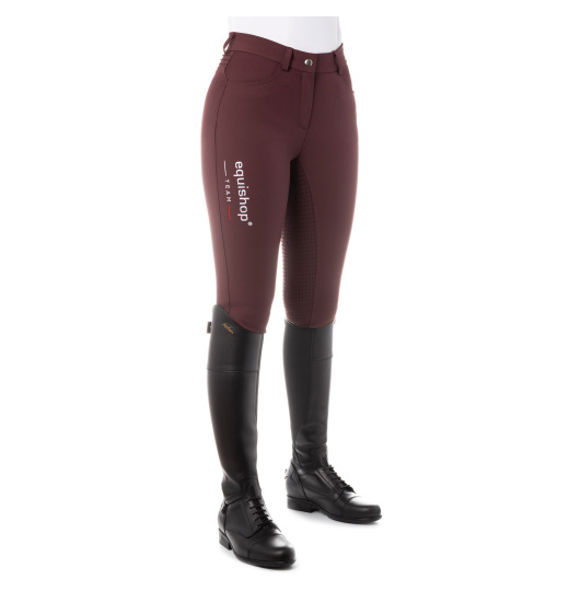 EQUISHOP TEAM WOMEN'S SOFTSHELL FULL SILICONE GRIP BREECHES BURGUNDY