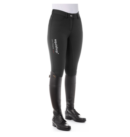 EQUISHOP TEAM WOMEN'S SOFTSHELL FULL SILICONE GRIP BREECHES BLACK