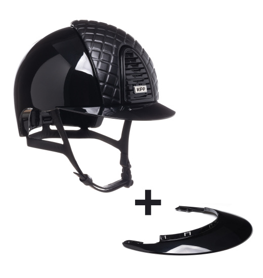 KEP ITALIA CROMO 2.0 POLISH KASK JEŹDZIECKI MILANO LEATHER FRONT/POLISH VISORS/MIRROR CROMO BUTTON/SLV SHINE LOGO CZARNY