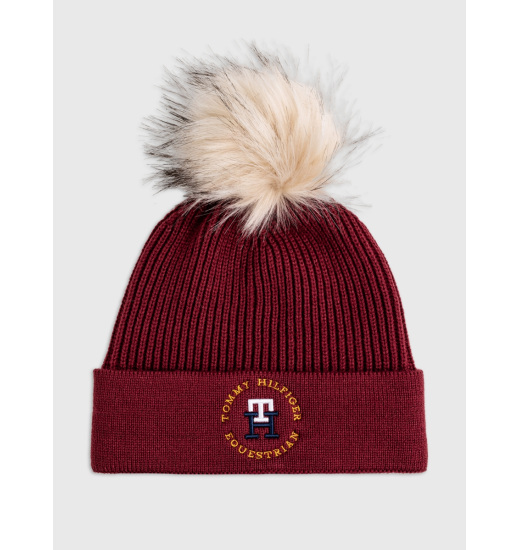 TOMMY EQUESTRIAN VANCOUVER POM POM WINTER BEANIE ROUGE