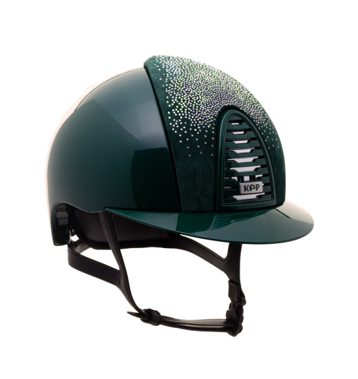KEP Italia KEP ITALIA CROMO 2.0 POLISH KASK JEŹDZIECKI SUEDE GREEN NUANCED SILV/BLACK STRAP/METAL GREEN LOGO ZIELONY