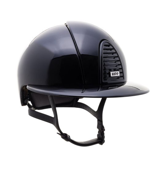 KEP ITALIA CROMO 2.0 POLISH EQUESTRIAN HELMET POLO VISOR/BLK CHIN/POLISH BLK/METAL SILVER SHINE LOGO BLACK