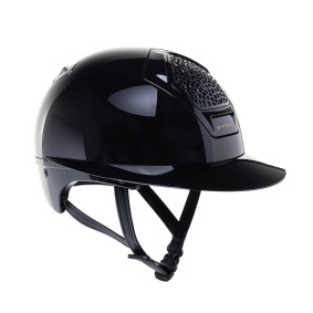 FREEJUMP VORONOI KASK JEŹDZIECKI GLOSSY Z SZEROKIM DASZKIEM CATECHU BLACK