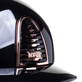 KEP ITALIA CROMO 2.0 POLISH EQUESTRIAN HELMET POLISH POLO VISOR/BEIGE CHIN/ROSE GOLD FRAME/RG BUTTON/ZIRCONS RG LOGO BLACK