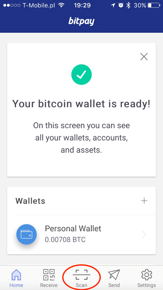 Bitcoin wallet ready to send BTC
