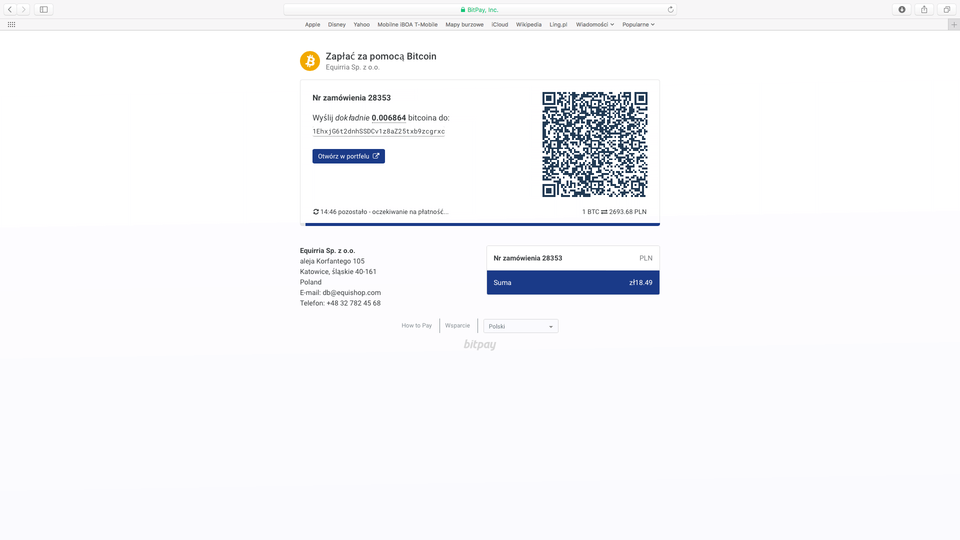 BitPay landing page to pay with Bitcoin